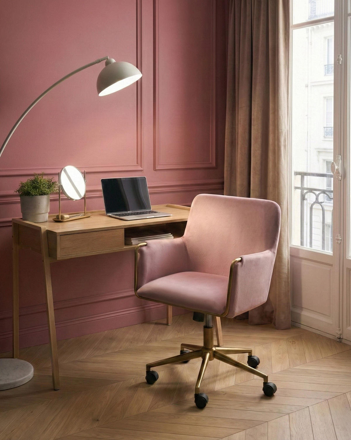 SCHREIBTISCHSTUHL Samtstoff Pastellrosa Altona - Pink, Textil (59/84/59cm) - Beliani