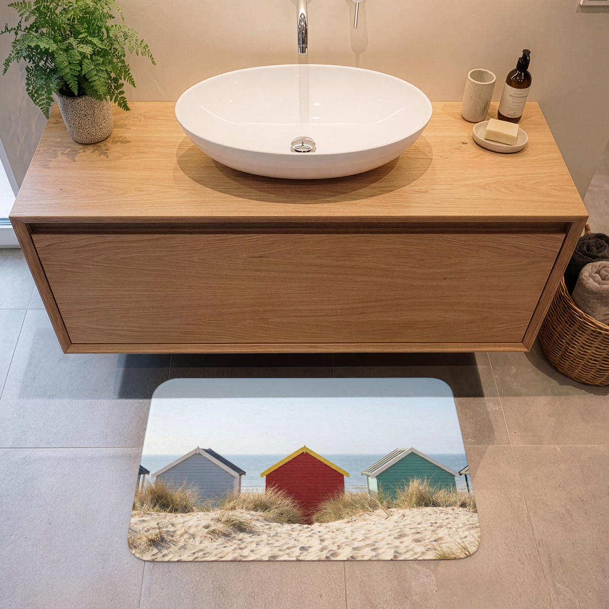 KOUPELNOVÁ PŘEDLOŽKA Pláž - Chaty - Barevné - Duny 80x50 cm - různobarevná, textil/plast (80/50cm) - OnlyWow