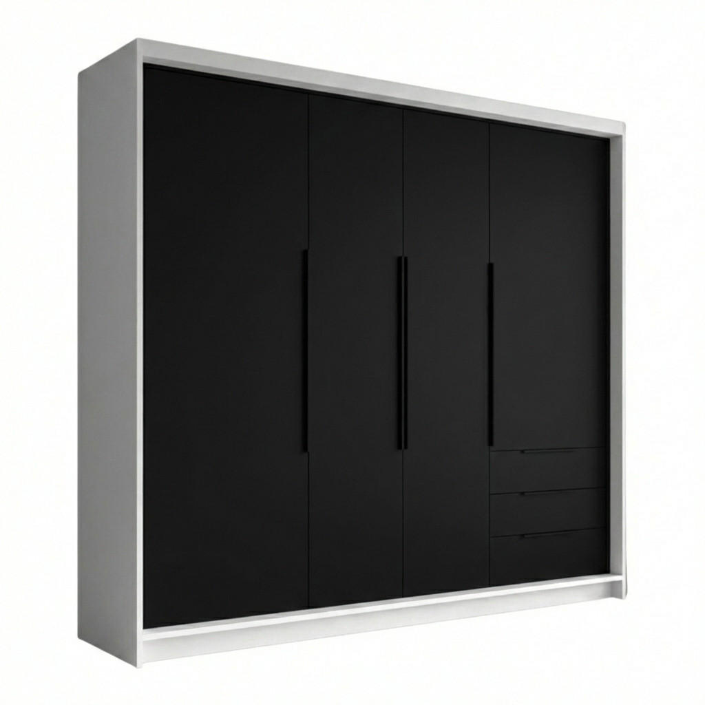 DREHTÜRENSCHRANK KLARI Weiß Schwarz Schubladen 200 cm - Schwarz/Weiß, Holzwerkstoff (200/215/59.5cm) - A&J MöbelLand