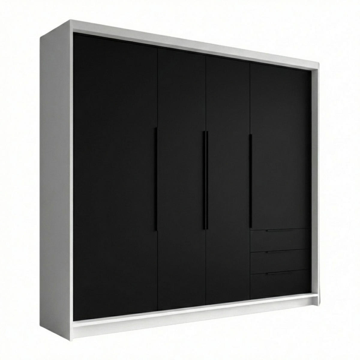 DREHTÜRENSCHRANK KLARI Weiß Schwarz Schubladen 200 cm - Schwarz/Weiß, Holzwerkstoff (200/215/59.5cm) - A&J MöbelLand