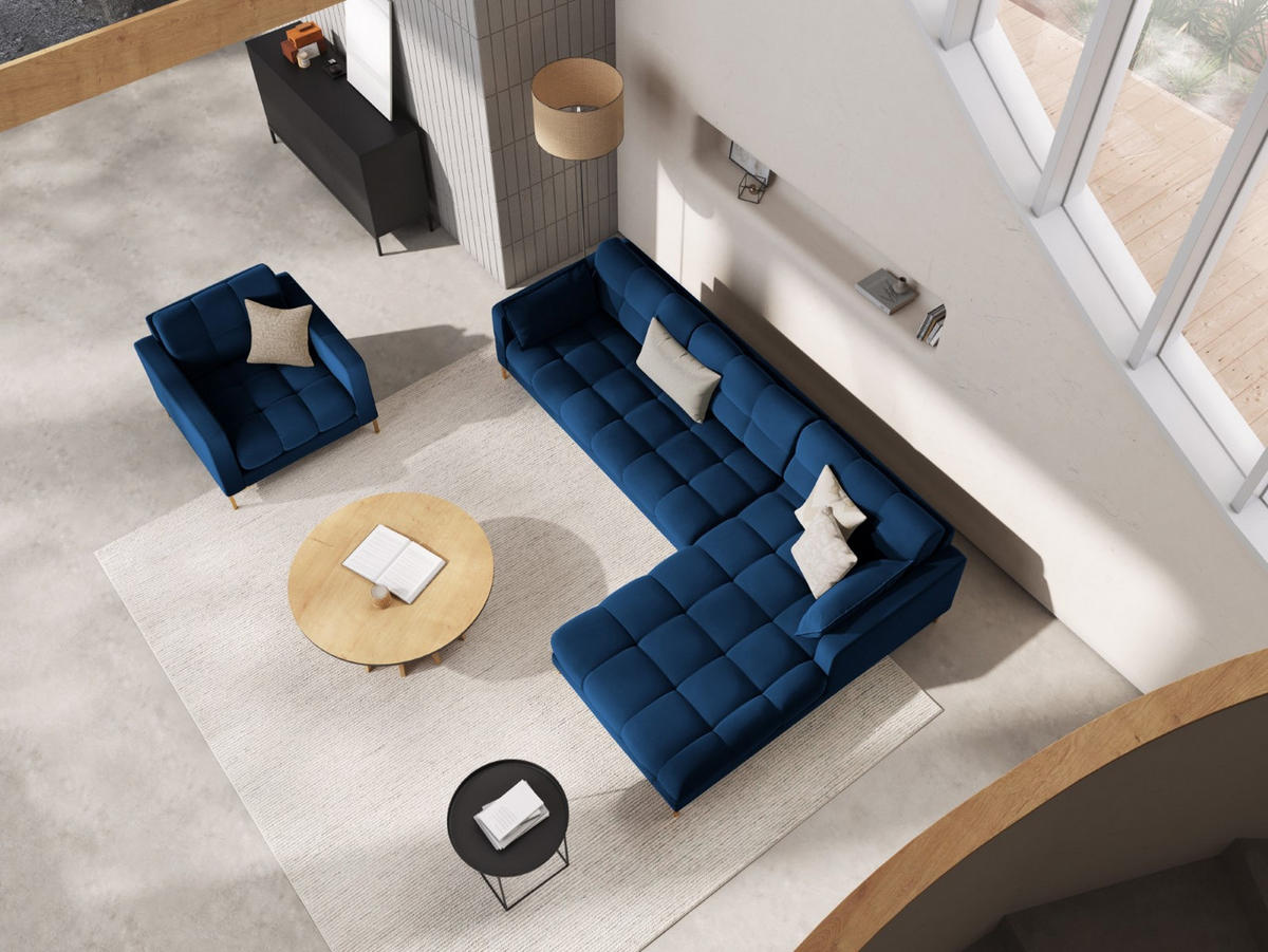 ECKSOFA rechts Mamaia aus Samt königsblau 5 Sitzplätze - Blau, Textil (185/293cm) - Micadoni
