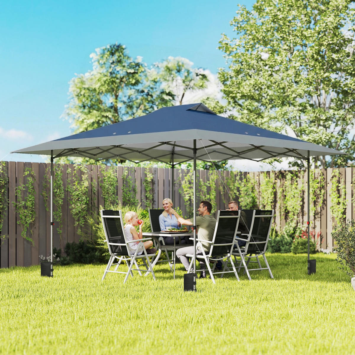 PAVILLON Dunkelblau 395/395/285 cm - Dunkelblau/Grau, Metall (395/285/395cm) - Outsunny