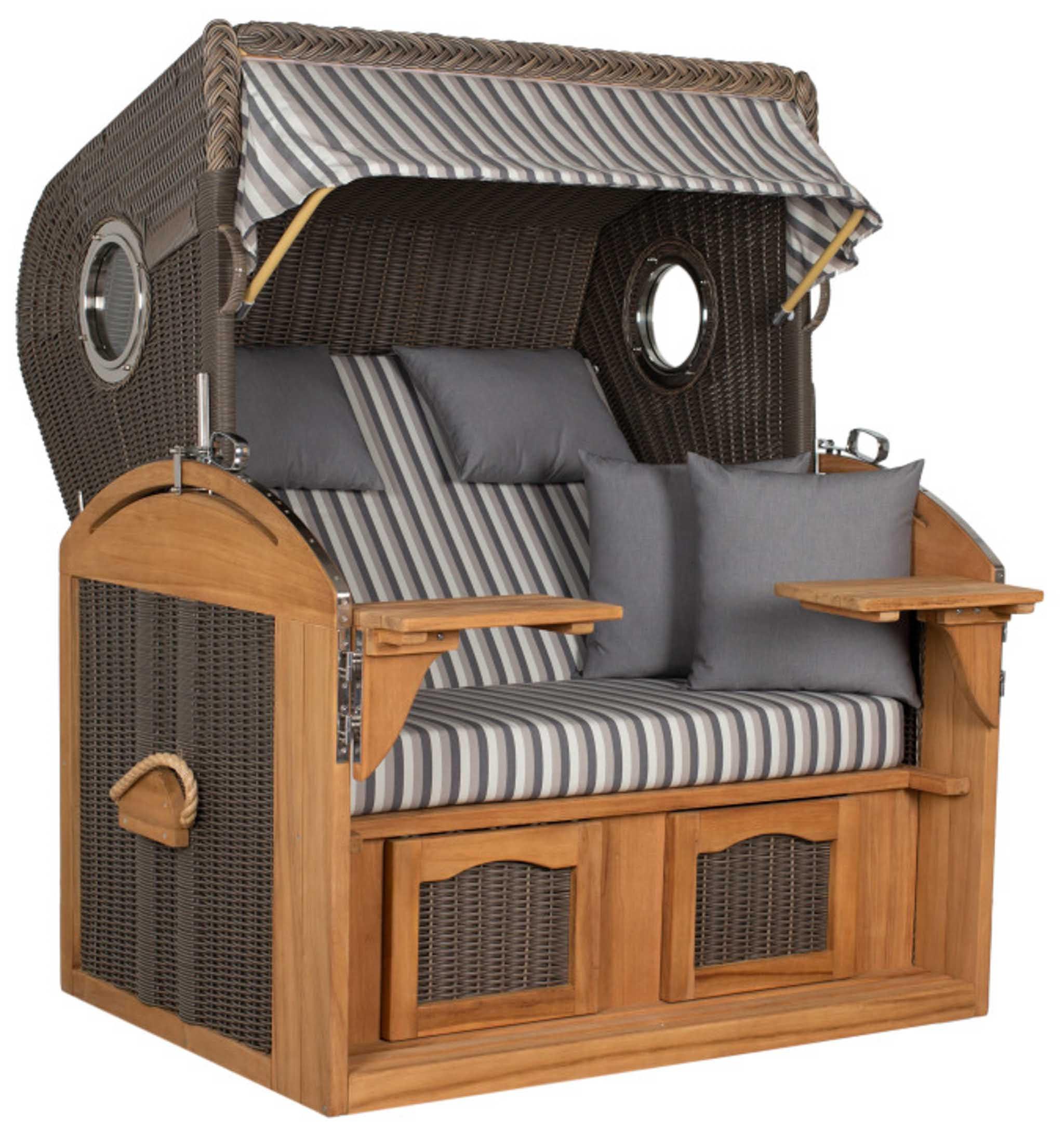 STRANDKORB XL Schillig Bullauge - Braun/Grau, Metall (142/170/95cm) - Mr. Deko
