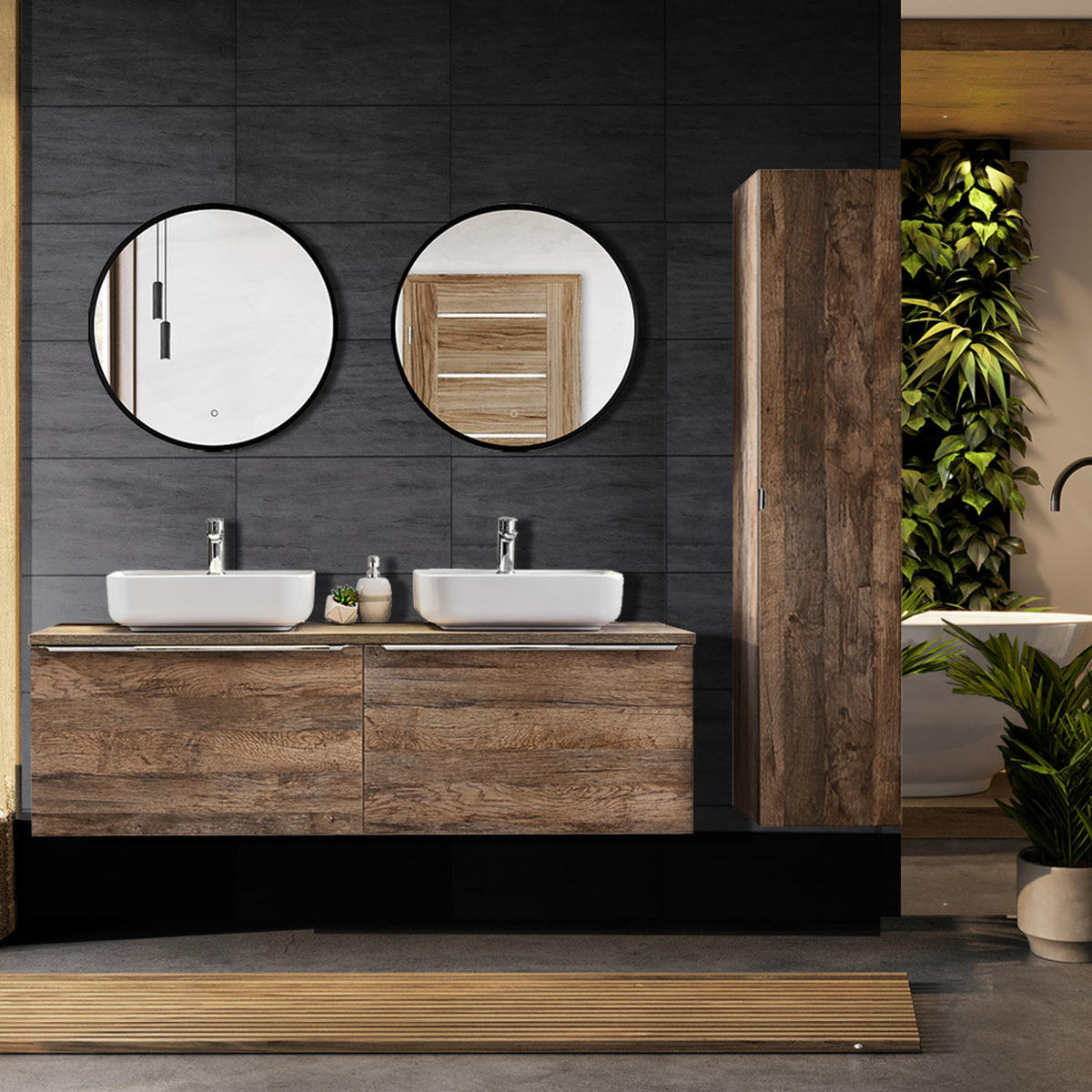 BADMÖBEL-SET 8-TLG. Puebla-56 - Braun, Holzwerkstoff (210/200/46cm) - Lomado