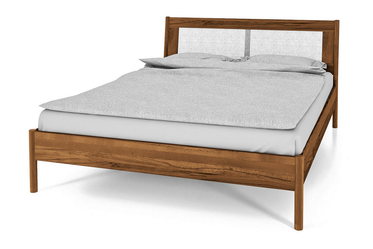 BETT MIT RATTANKOPFTEIL INA 200x220 Wildeiche - Alteiche, Holz (200/220cm) - byoak