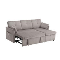 ECKSOFA L-Form mit Schlaffunktion, Bettkasten/Seitentasche, Cord, Hellgrau - Hellgrau, Holz (206/108cm) - LVHOM