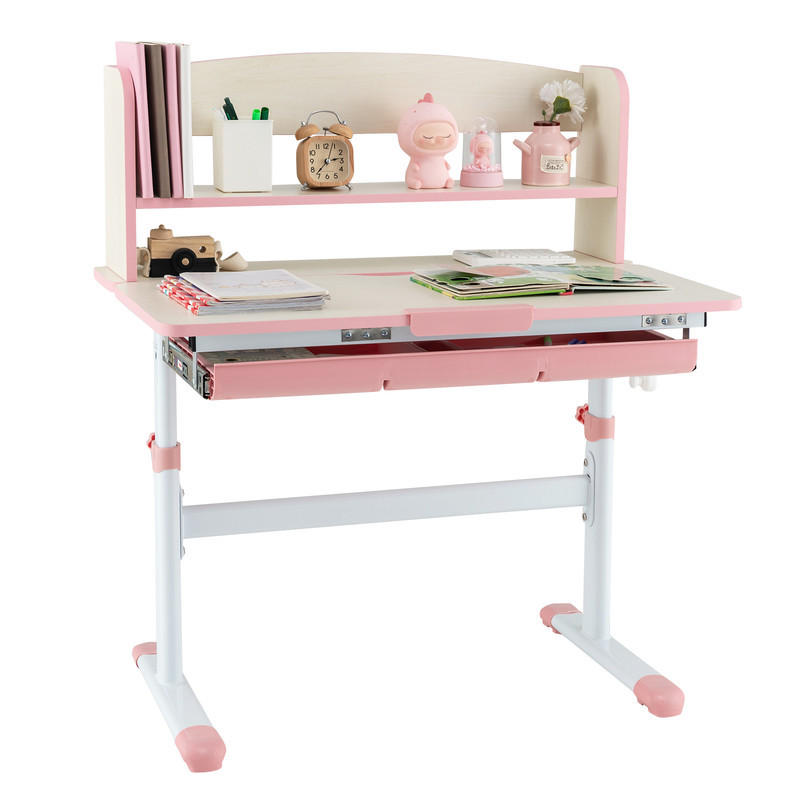 KINDERSCHREIBTISCH Höhenverstellbarer rosa - Pink, Metall (80/81.5/51cm) - COSTWAY