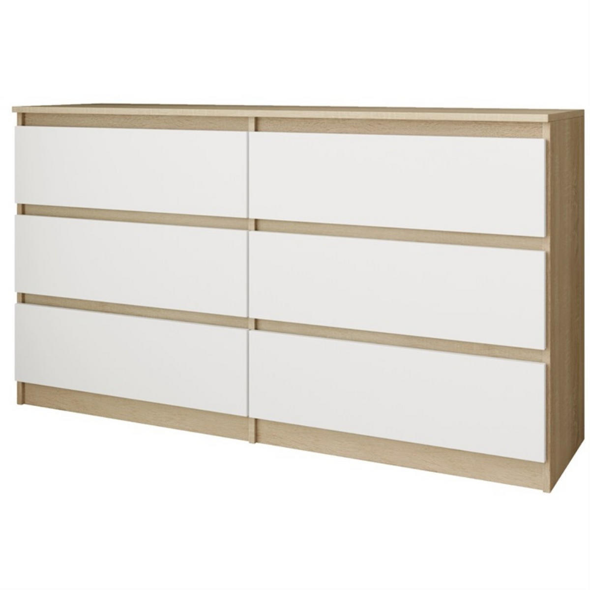 KOMMODE Look 120 cm mit sechs Schubladen, eiche Sonoma+weiß - Weiß/Sonoma Eiche, Holzwerkstoff (120/71/40cm) - Beautysofa
