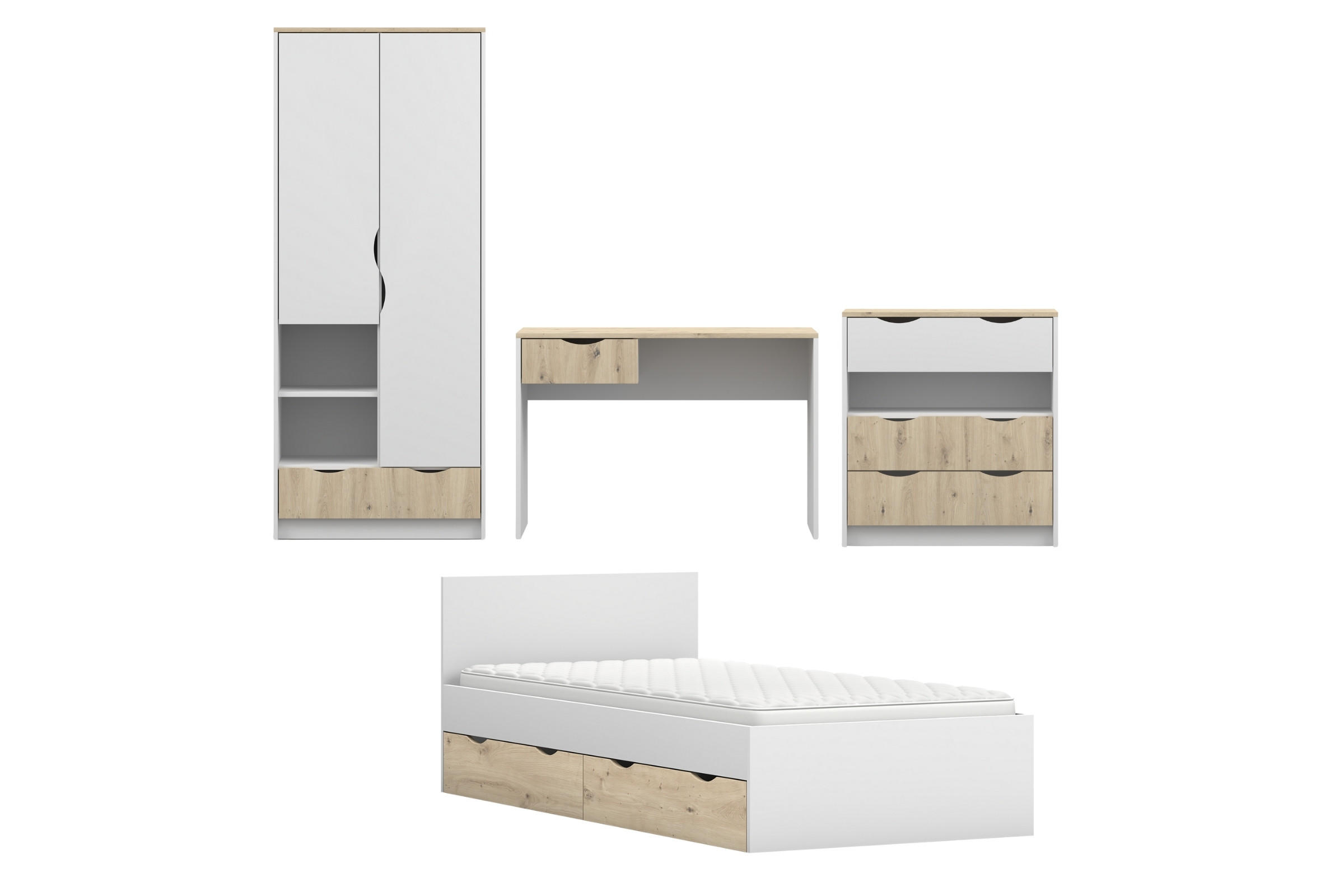 JUGENDZIMMER-SET JUMI A 4-teilig in Weiß/Eiche Artisan - Weiß/Eiche Artisan, Holzwerkstoff (364/193/205cm) - Deine Möbel 24