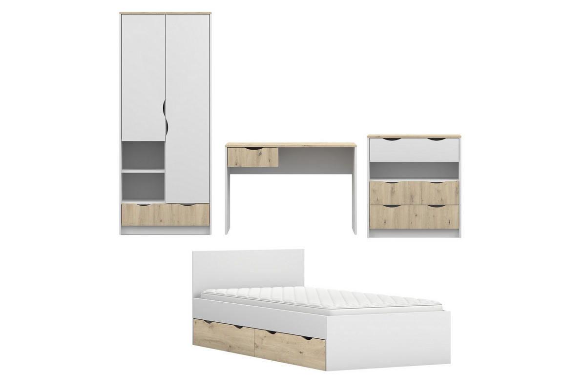 JUGENDZIMMER-SET JUMI A 4-teilig in Weiß/Eiche Artisan - Weiß/Eiche Artisan, Holzwerkstoff (364/193/205cm) - Deine Möbel 24
