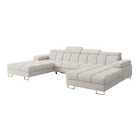 WOHNLANDSCHAFT mit Schlaffunktion und Bettkasten COMA U2 345x203x79 Hellgrau Velours - Hellgrau, Holzwerkstoff/Textil (345/79/203cm) - ALTDECOR