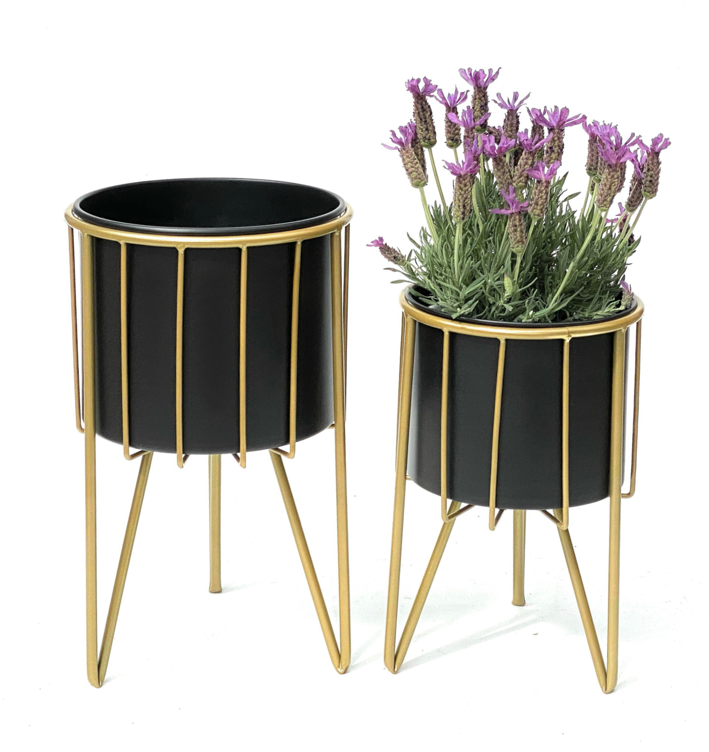 BLUMENHOCKER mit Topf 2er Set Metall Rund - Goldfarben, Metall (22/40/22cm) - DanDiBo