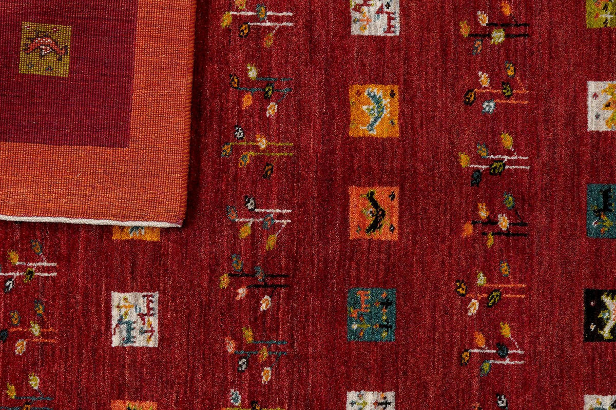GABBEH-TEPPICH handgeknüpft Rizbaf Rot 201/146 cm Schurwolle - Rot, Textil (146/201cm) - Looma