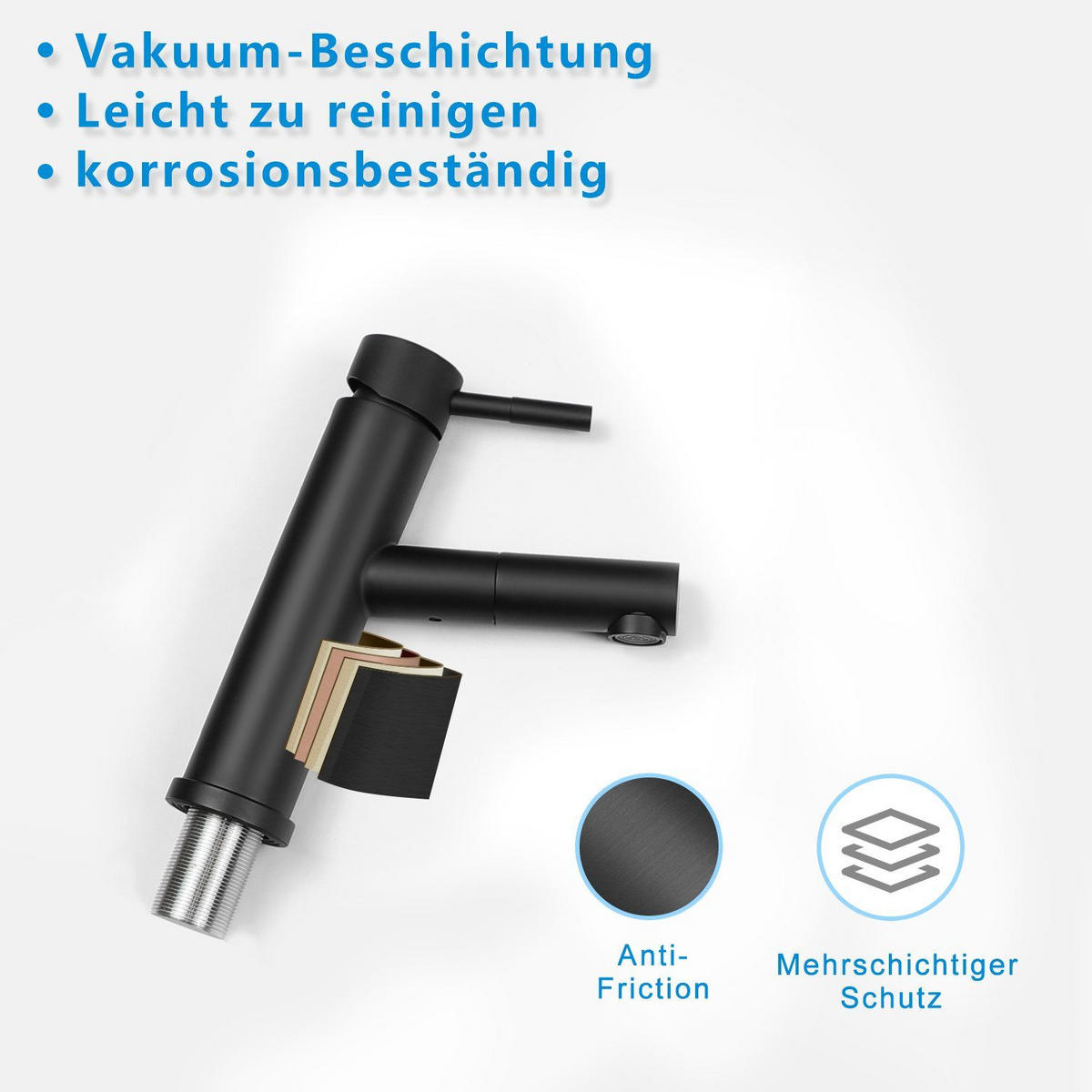 WASCHTISCHARMATUR ZYCT 5/12.5/20 cm - Schwarz, Metall (12.5/20.5/5cm) - ZMH