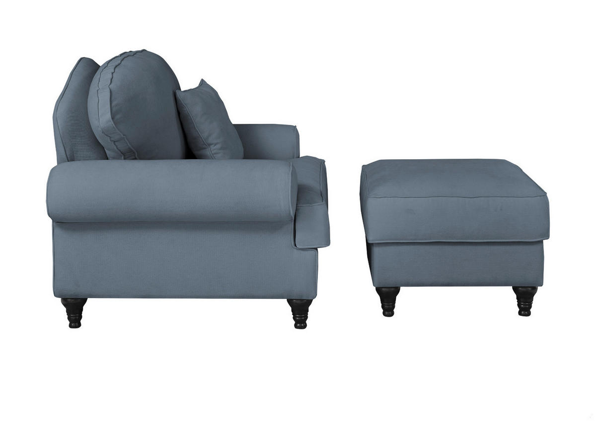 SESSEL-SET blau Landhaus, Loungesessel inklusive Hocker - Blau/Braun, Holz/Textil (175/95/110cm) - Furn.Design