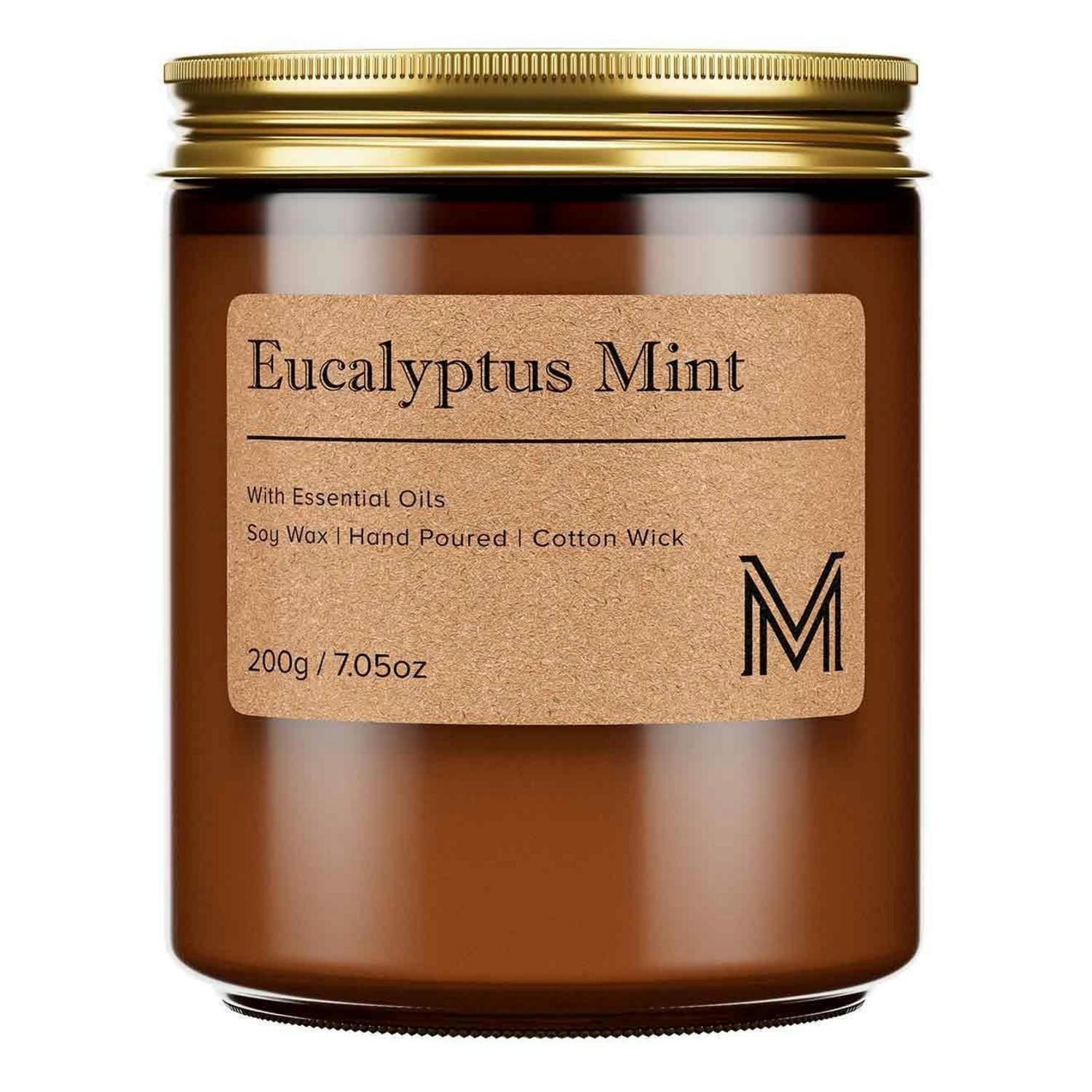 DUFTKERZE im Glas Eukalyptus-Minze 200g Sojawachs 40h Brenndauer - Braun, Paraffin (11.6cm)
