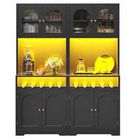 BUFFET DE-38481 2er-Set 70/38/180 cm mit gewölbten Glastüren Schwarz - Schwarz, Holzwerkstoff (140/180/38.3cm) - ComfortXL
