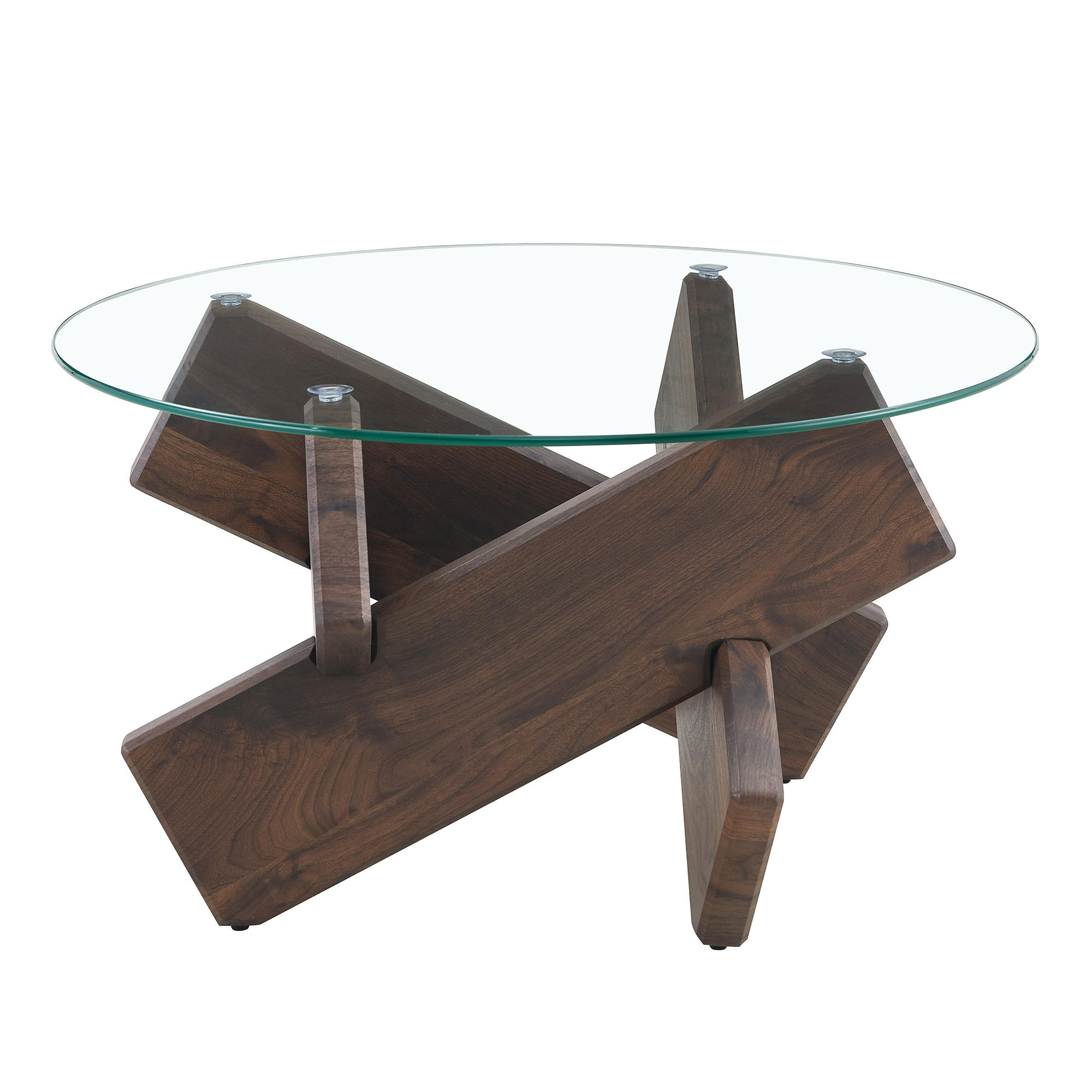 COUCHTISCH in Walnussfarbe Wohnzimmertisch mit Kreativer kreuzförmiger Holzrahmen für Wohnzimmer, B79/T79/H45 cm - Transparent/Walnussfarben, Glas/Holzwerkstoff (79/79/45cm) - STILVORA