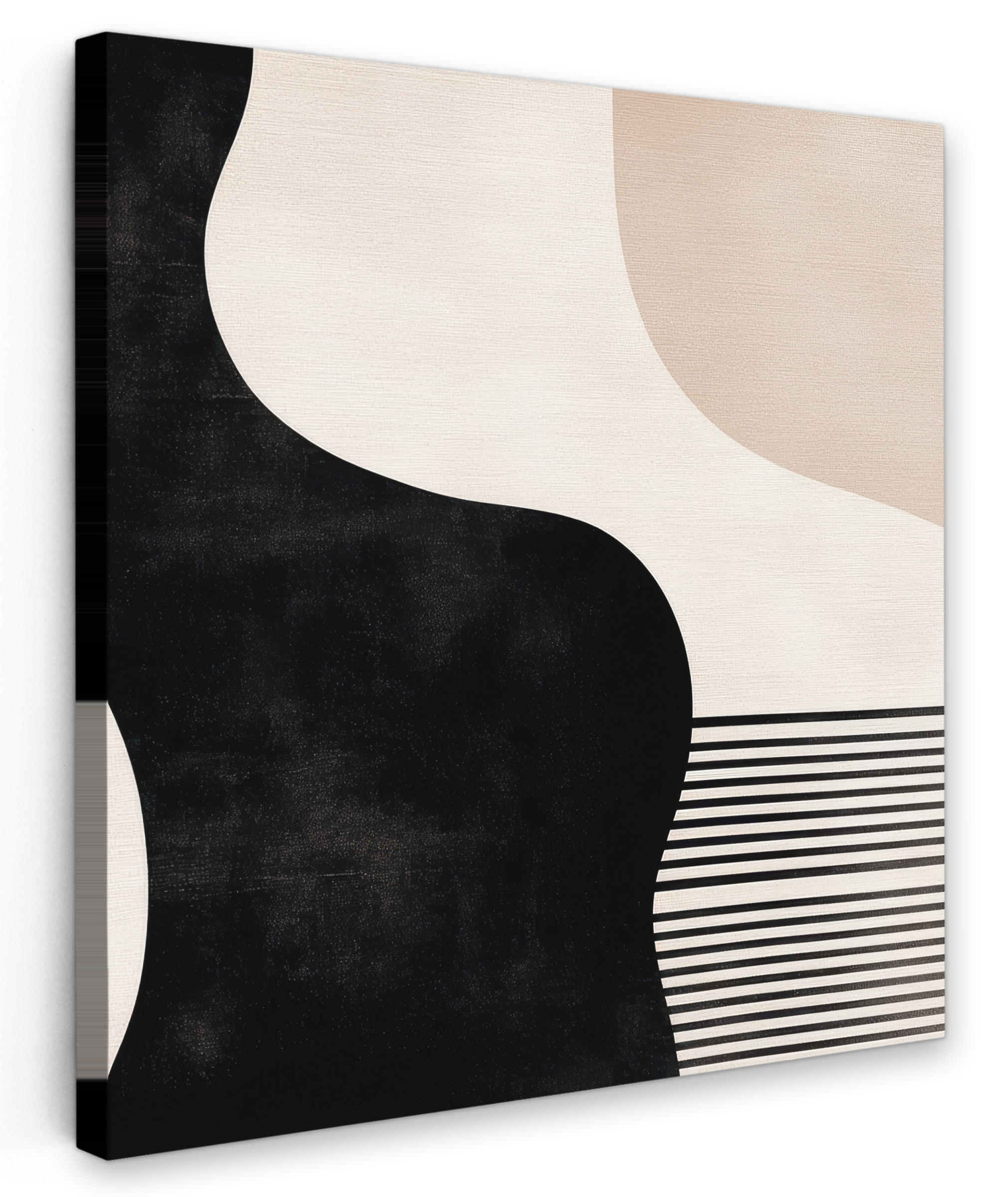 LEINWANDBILD Abstrakt - Japandi - Beige - Modern 90x90 cm - Schwarz, Textil (90/90cm) - MuchoWow