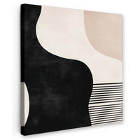LEINWANDBILD Abstrakt - Japandi - Beige - Modern 90x90 cm - Schwarz, Textil (90/90cm) - MuchoWow