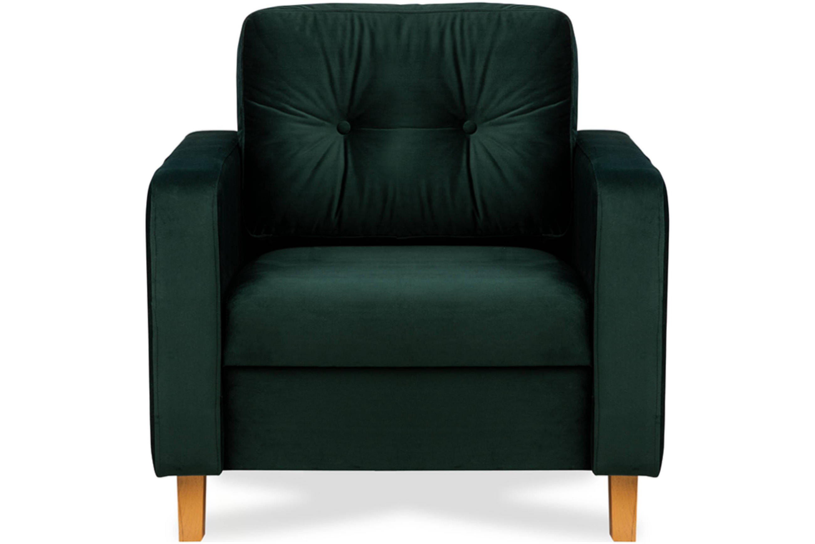 SESSEL ERISO mit Armlehnen und angenehmer Stoff zum Anfassen, Velour-Stoff, dunkelgrün - Dunkelgrün/Braun, Textil (80/75/75cm) - KONSIMO®