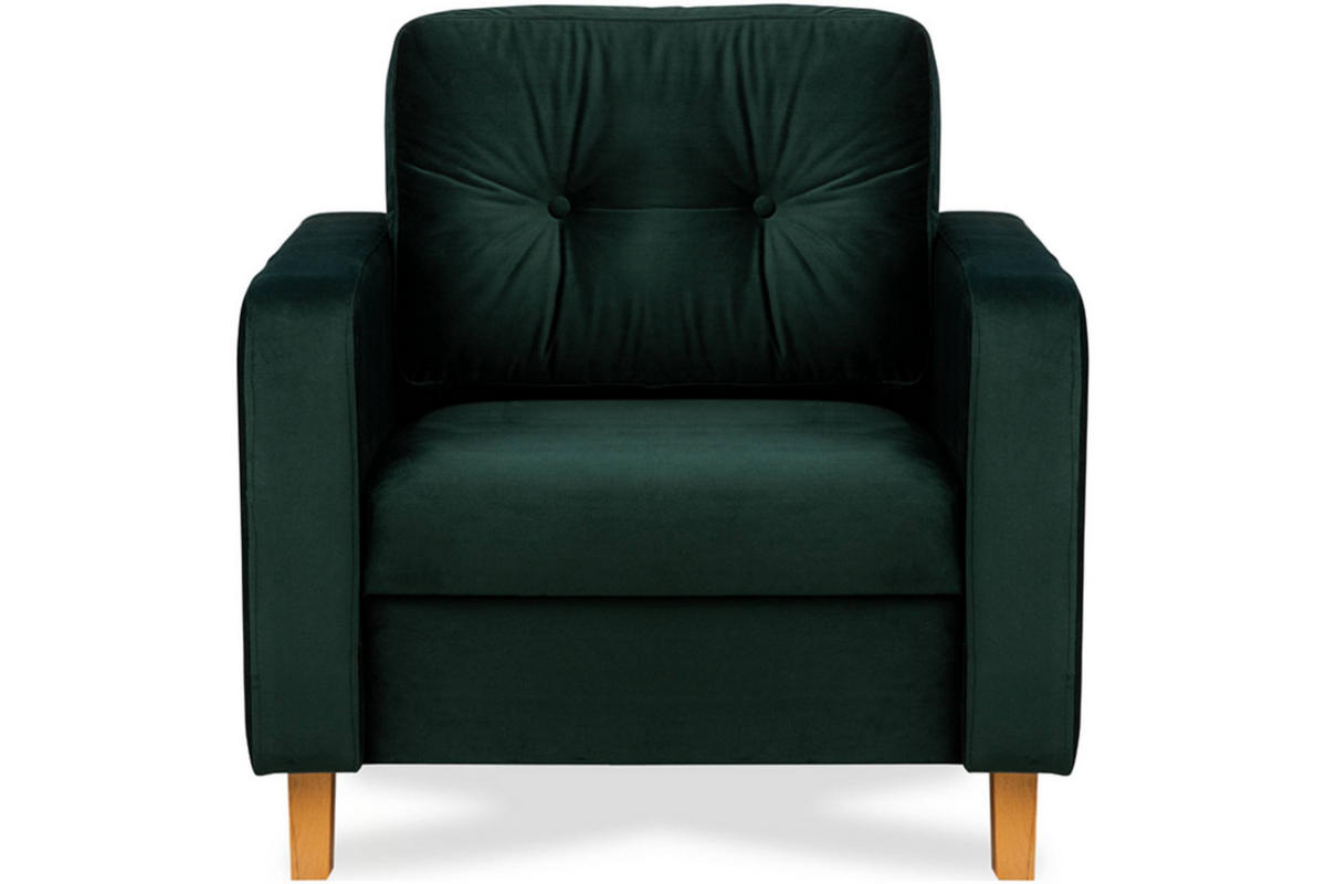 SESSEL ERISO mit Armlehnen und angenehmer Stoff zum Anfassen, Velour-Stoff, dunkelgrün - Dunkelgrün/Braun, Textil (80/75/75cm) - KONSIMO®