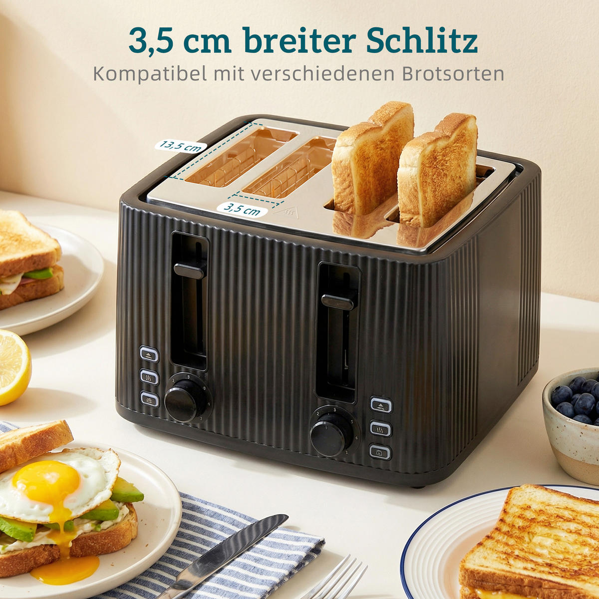 TOASTER mit Wasserkocher DE-07937 Schwarz - Schwarz, Kunststoff (15.6/23.3/21.4cm) - ComfortXL
