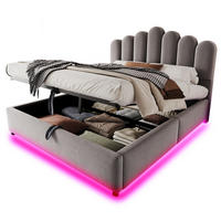POLSTERBETT 140/200 cm aus Samt mit LED-Lichtleiste, Stauraum, Grau - Grau, Textil (140/200cm) - OKMYHOME