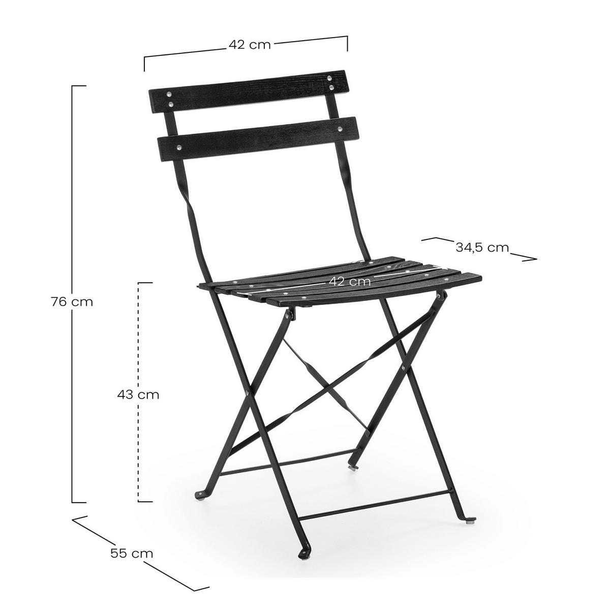 GARTENKLAPPSTUHL-SET Agata Metall - Schwarz, Metall (42/76/55cm) - VS Venta-stock