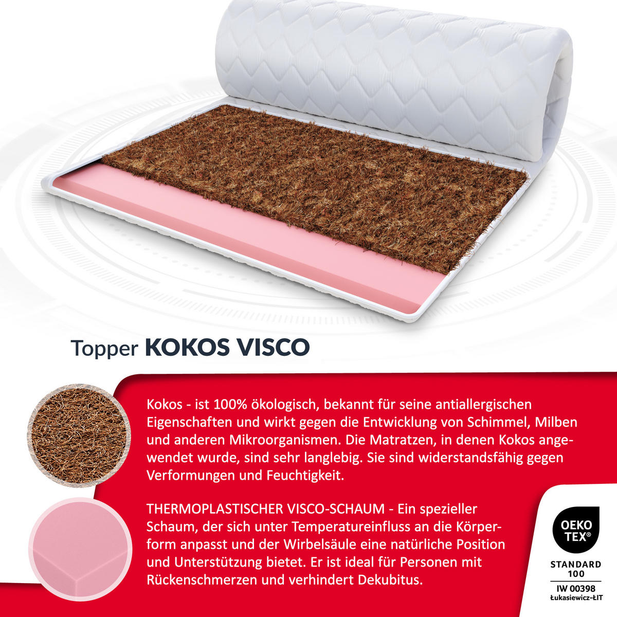 TOPPER Visco Kokos 6 - Weiß, Textil (80/200cm) - FDM