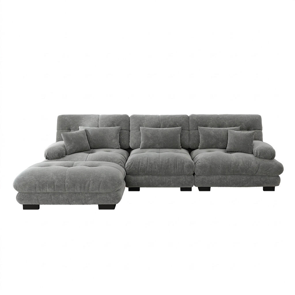 ECKSOFA 313/145/81 cm Grau mit 1 Fußhocker - Grau, Textil (313/145cm) - Oxeza