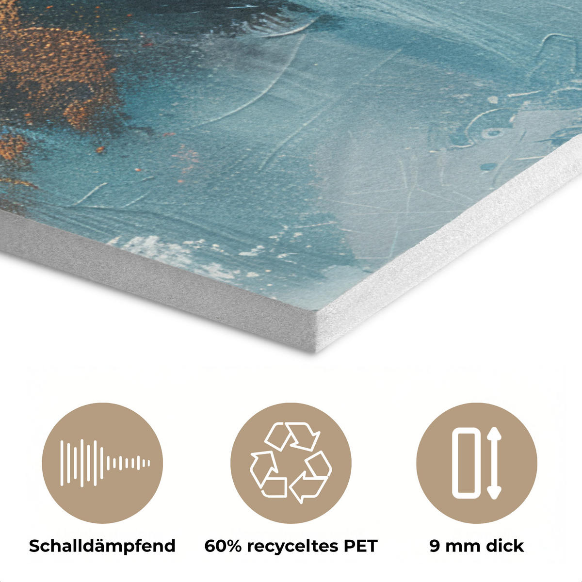 AKUSTIKPANEEL Abstrakt - Kunst - Gold - Blau 70x100 cm - Petrol, Textil (70/0.9/100cm) - MuchoWow