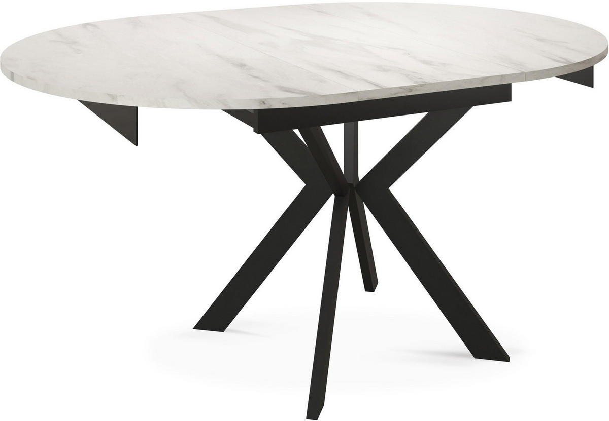 JEDÁLENSKÝ STÔL Lily Okrúhly Rozkladací s Čiernami Kovovými Nohami, Mramor Biela 100-138/100/76 cm - čierna/biela, kov/kompozitné drevo (100/140/76cm) - WFL GROUP