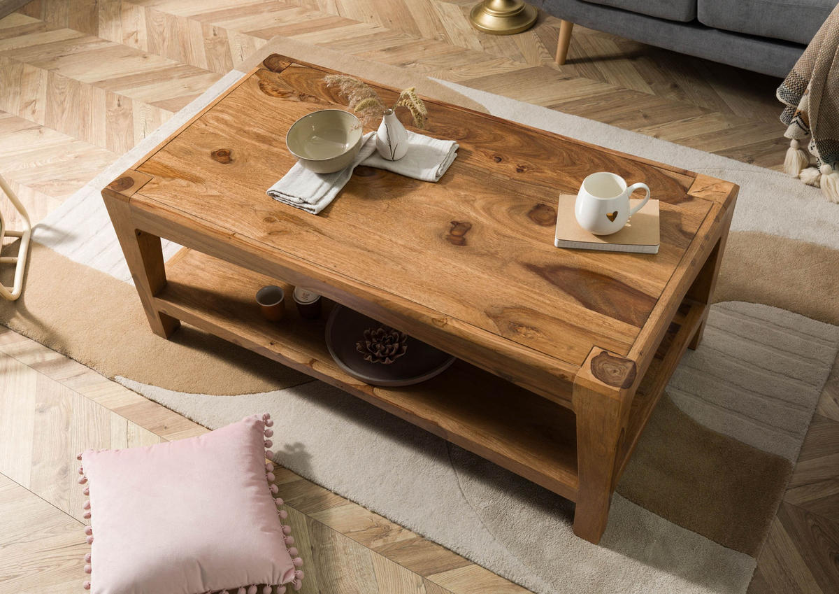 COUCHTISCH Sheesham 115x60x45 braun lackiert ANCONA #101 - Braun, Holz (115/60/45cm) - Massivmoebel24