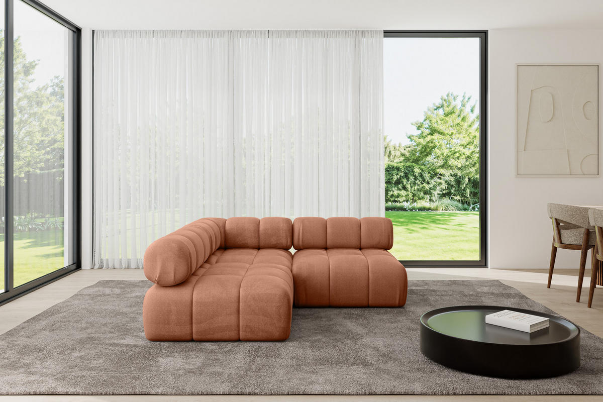 ECKSOFA modulares Sofa Samaro-L1 - 190x190x70 cm Apricot Velours - Koralle, Holzwerkstoff/Textil (190/190cm) - ALTDECOR