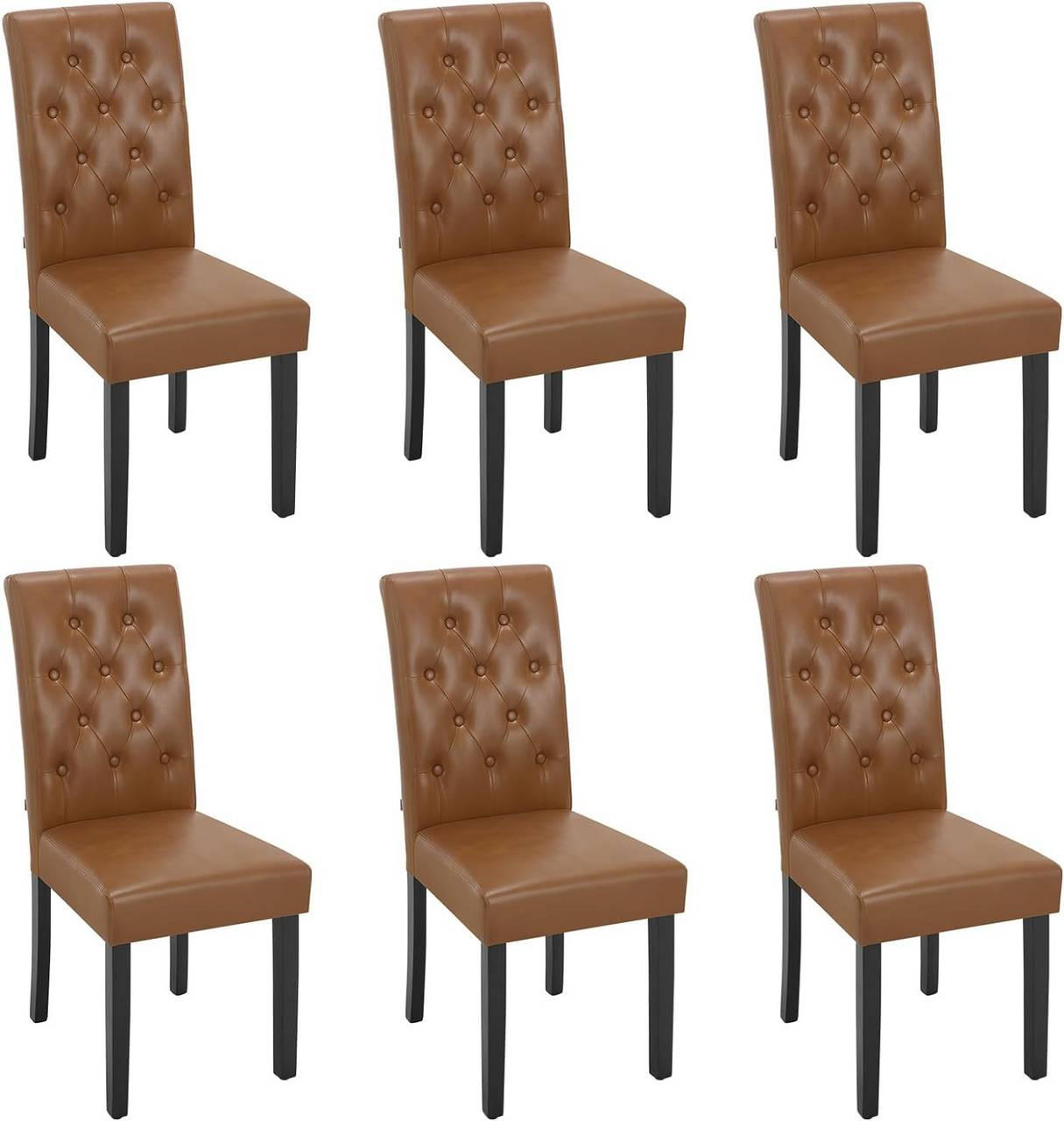 ESSZIMMERSTUHL 6er Set, Kunstleder, Holzbeinen, Braun - Schwarz/Braun, Holz/Kunststoff (44/99/59cm) - Woltu