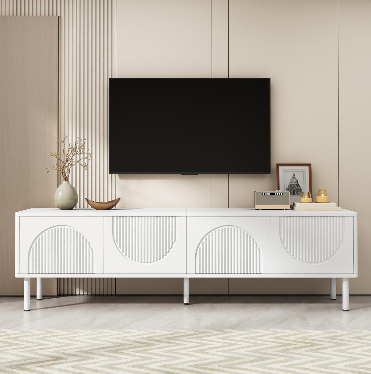 TV-LOWBOARD 180/40/52 cm weiß aus MDF und Spanplatte mit Kabelmanagement - Weiß, Holzwerkstoff (40/52/180cm) - OKWISH