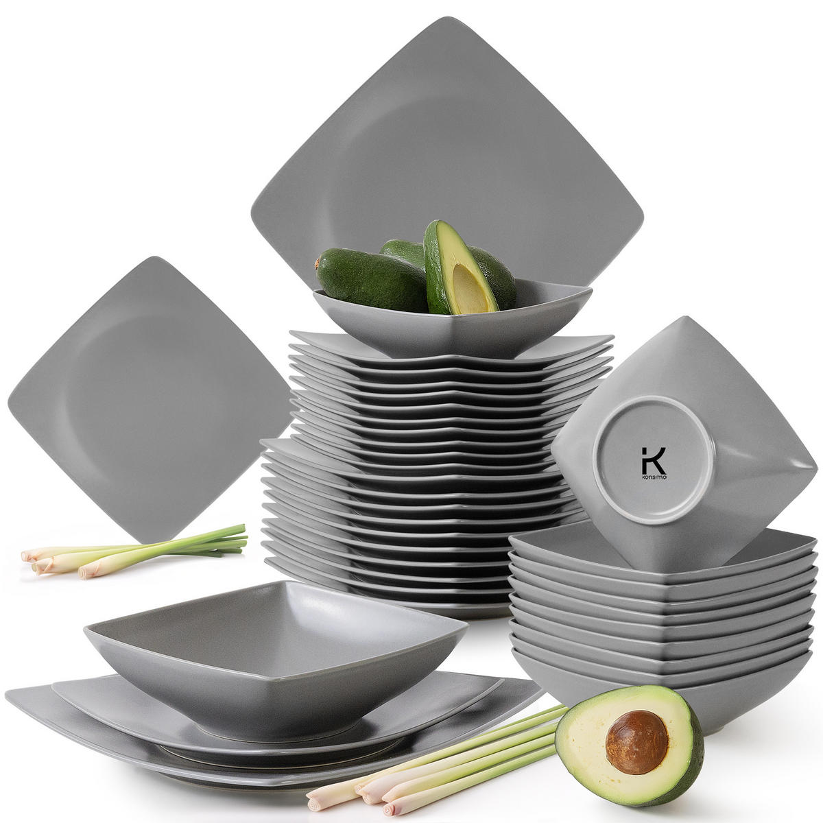 TAFELSERVICE EPIRI 12 Personen 36-tlg - Grau, Keramik (25/2/25cm) - KONSIMO®