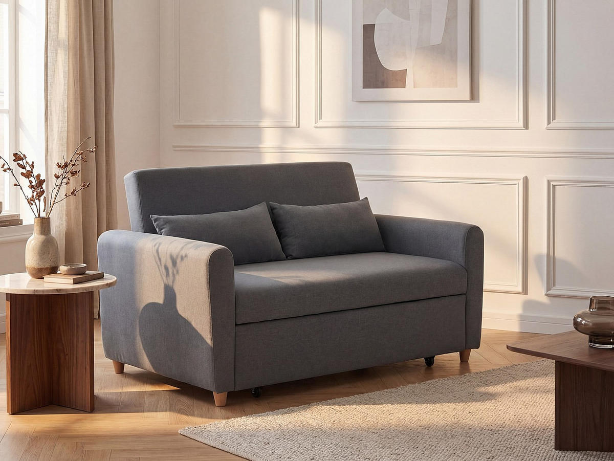 SCHLAFSOFA 2-Sitzer - Stoff - Grau - AYLA - Grau, Textil (140/86/87cm) - Vente-Unique