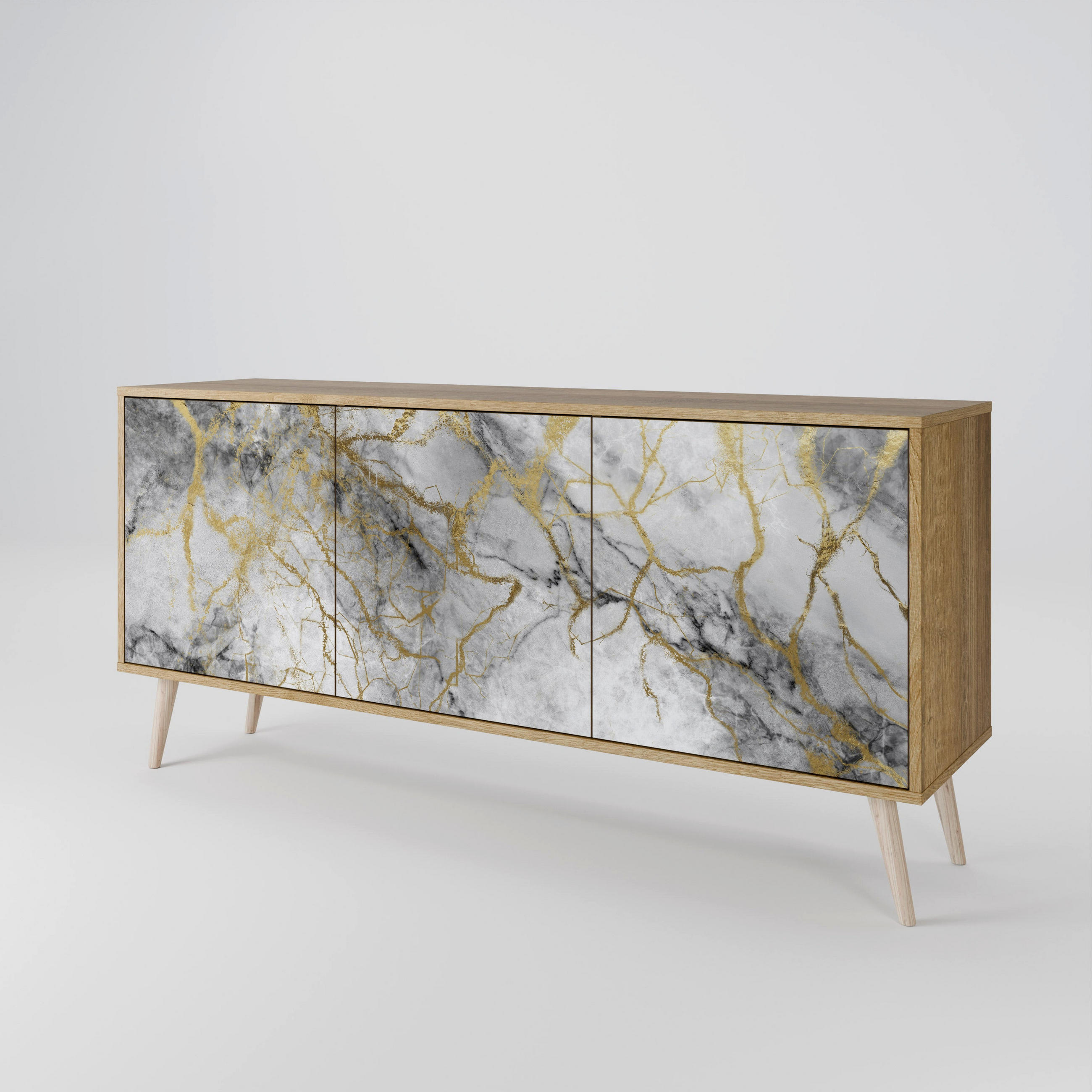 SIDEBOARD TIMELESS GLIDE, Eicheneffekt, 164,5x42x77,5 cm, 3 Türen - Eichefarben/Buchefarben, Holzwerkstoff/Buchenholz (164.5/77.5/42cm) - SpaceRebels