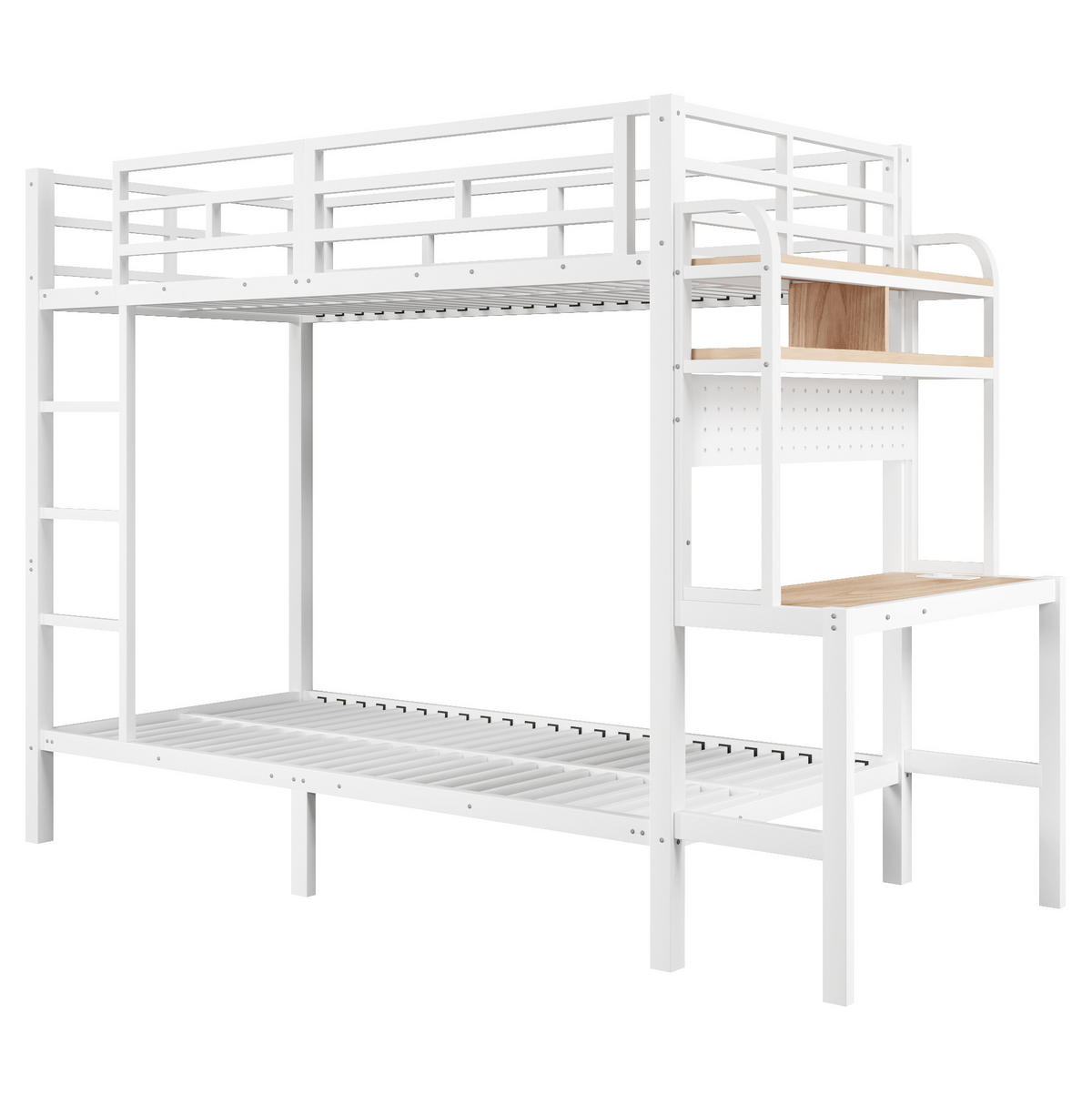 ETAGENBETT 90/200 cm Weiß mit LED, USB und Schreibtisch ohne Matratze - Weiß, Metall (90/200cm) - MIVRAY