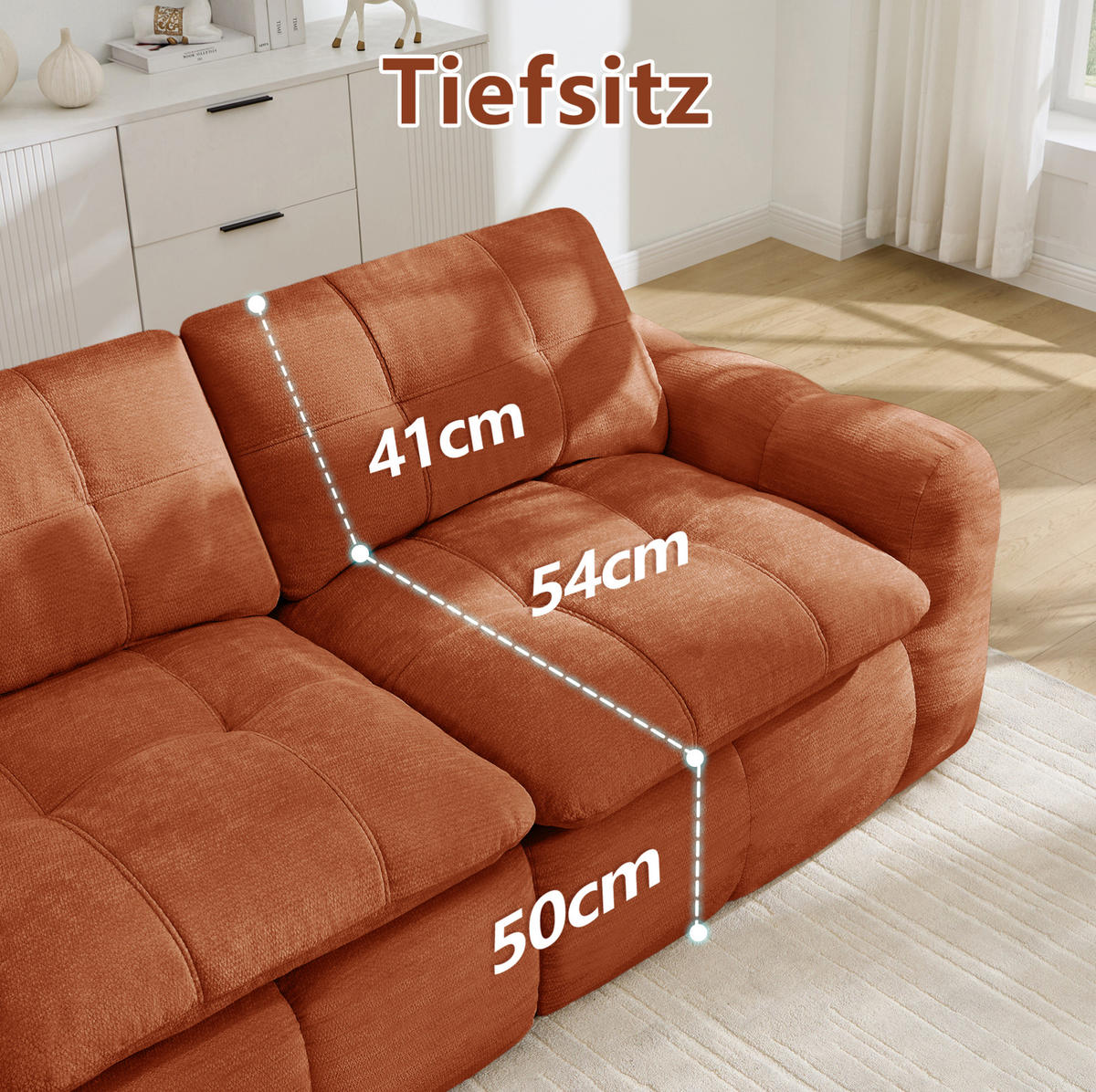 SOFA 194/97/68 cm in Orange aus Chenille mit flexiblem Modulaufbau - Orange, Textil (97/68/194cm) - Flora Grace