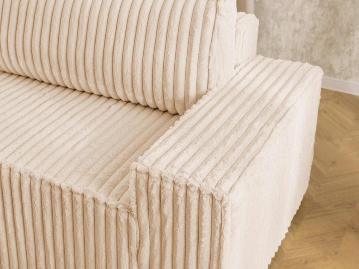 ECKSOFA Rivio mit Schlaffunktion und Bettkasten, Plüschcord Helbeige - Beige/Schwarz, Holz/Kunststoff (149/262cm) - S-Style