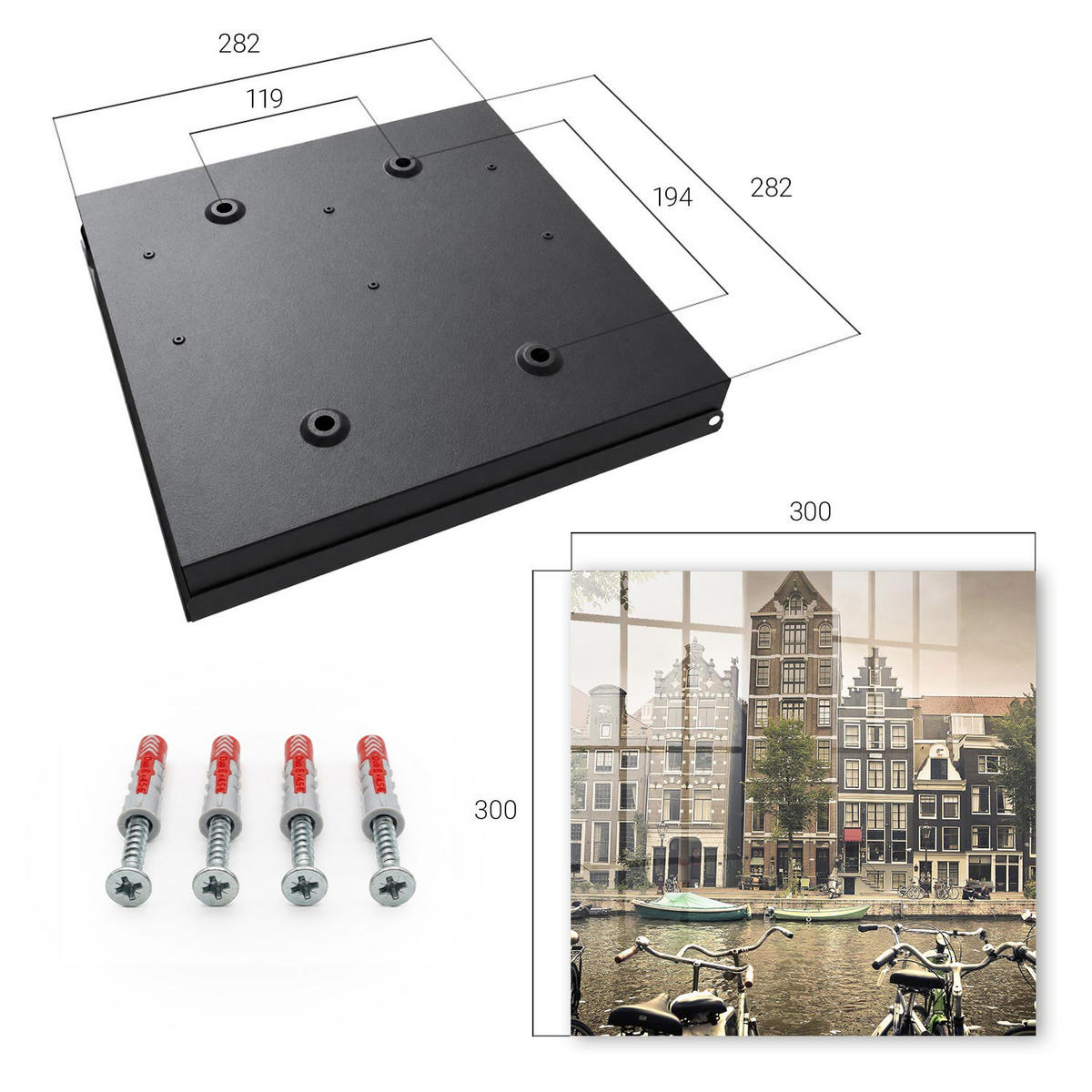 SCHLÜSSELBOX Schwarz 30x30 cm- Türöffnung nach rechts - Stadtfrieden - Braun, Metall (30/30/5cm) - TULUP