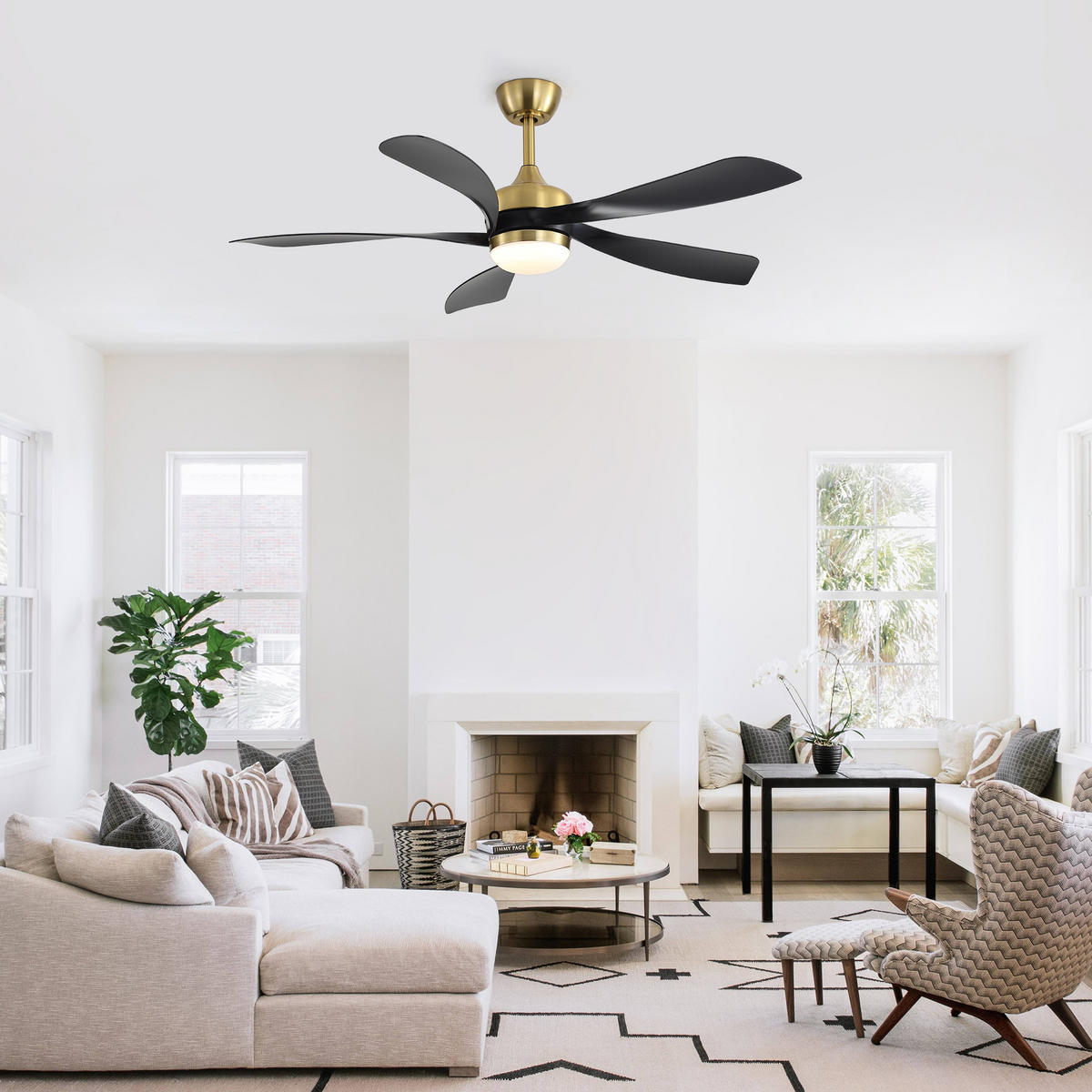 DECKENVENTILATOR 52Zoll LED Licht Dimmbar DC Motor 5 ABS Flügel - Schwarz, Kunststoff (132.08/132.08/26.8cm) - CASIVA