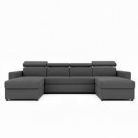 WOHNLANDSCHAFT BENI U II mit verstellbaren Kopfstützen und Schlaffunktion, Farbe: Grau - Schwarz/Grau, Kunststoff/Textil (302/60/166cm) - Idohome