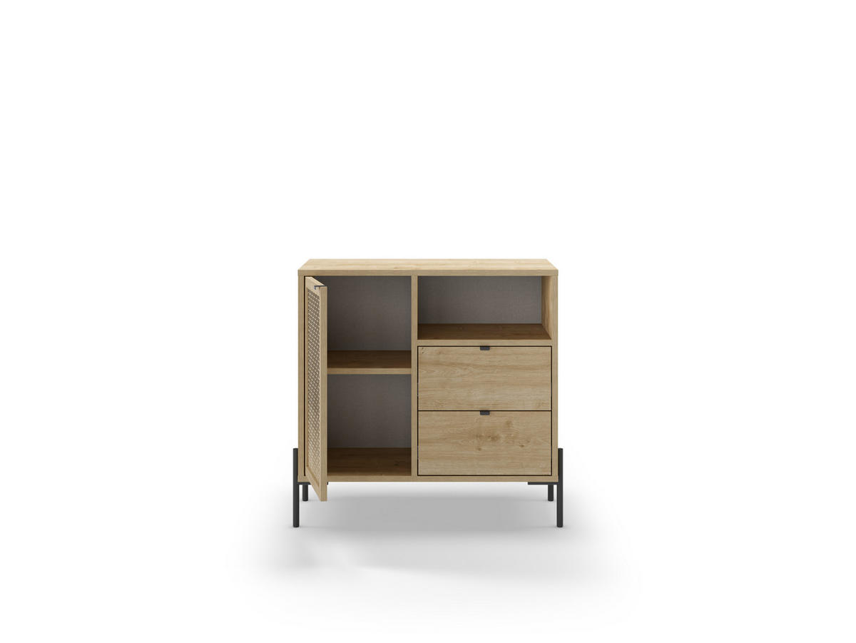 KLEINES Sideboard 1 Tür, 1 Fach und 2 Schubladen B80 cm - Inca - Braun, Holz (40/80.5/84cm) - Calicosy