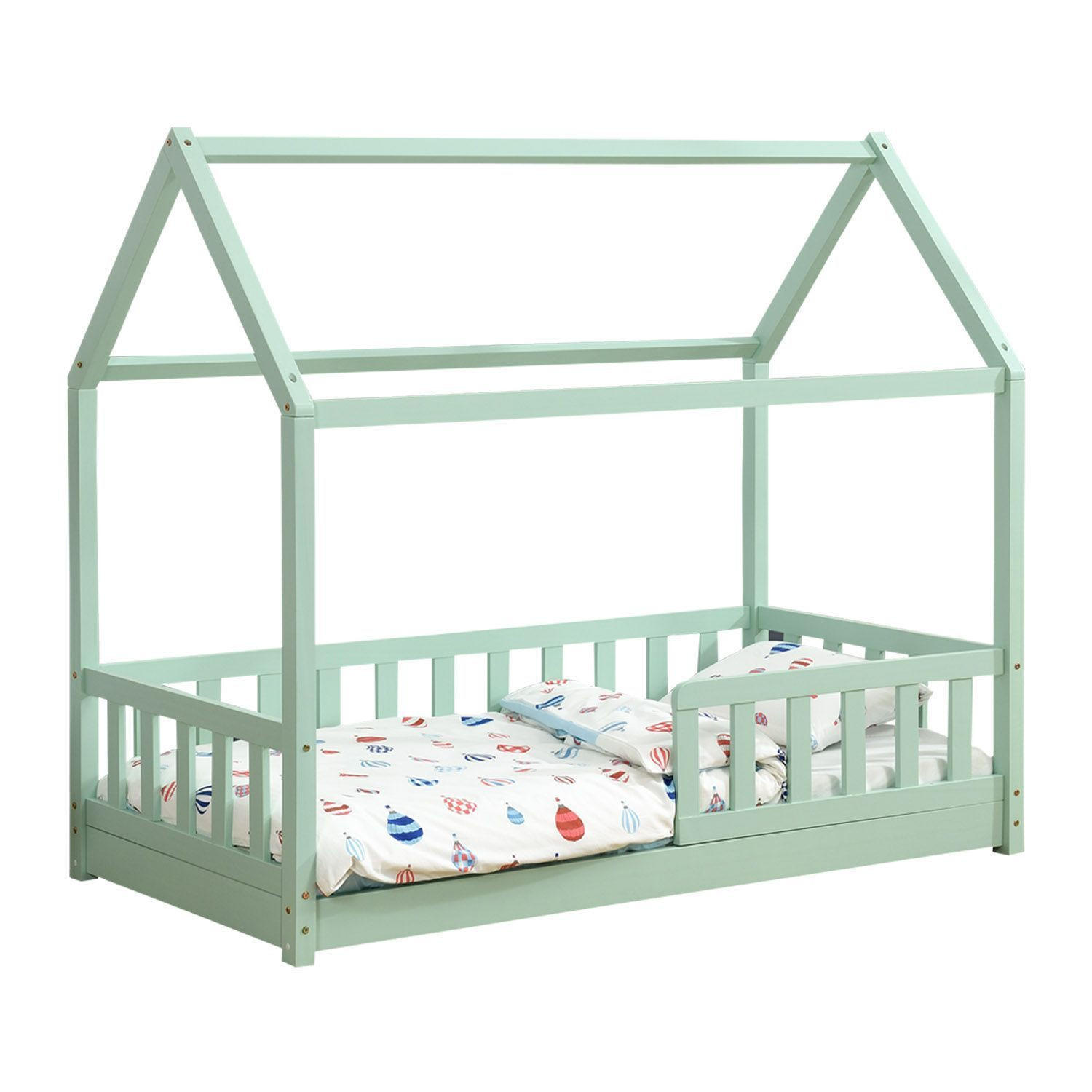 KINDERBETT Marli mit Matratze mint 80x160 cm - Grün, Holzwerkstoff (80/160cm) - Juskys