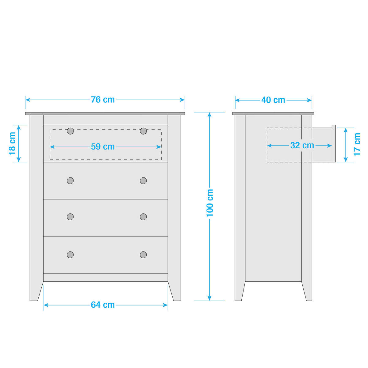 KOMMODE - Kiefer massiv / Wiener Geflecht - Olivgrün, Holz (76/100/40cm) - home24