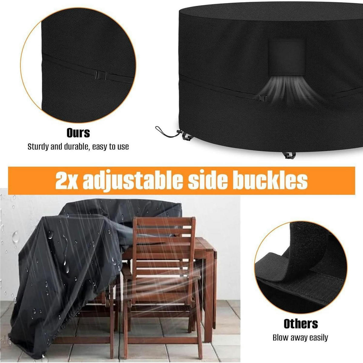 ABDECKHAUBE für Gartenmöbel Rund Ø135 x 80 cm Wasserdicht UV-beständig 420D Oxford Gewebe - Schwarz, Textil (26/4/35cm)